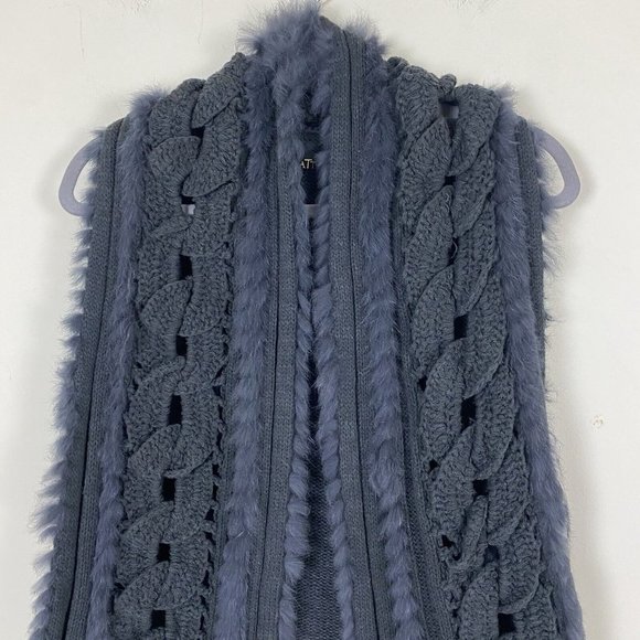 Elliatt Enwtined Rabbit Fur Vest Charcoal Gray High Low Asymmetrical Women's M - Picture 4 of 12